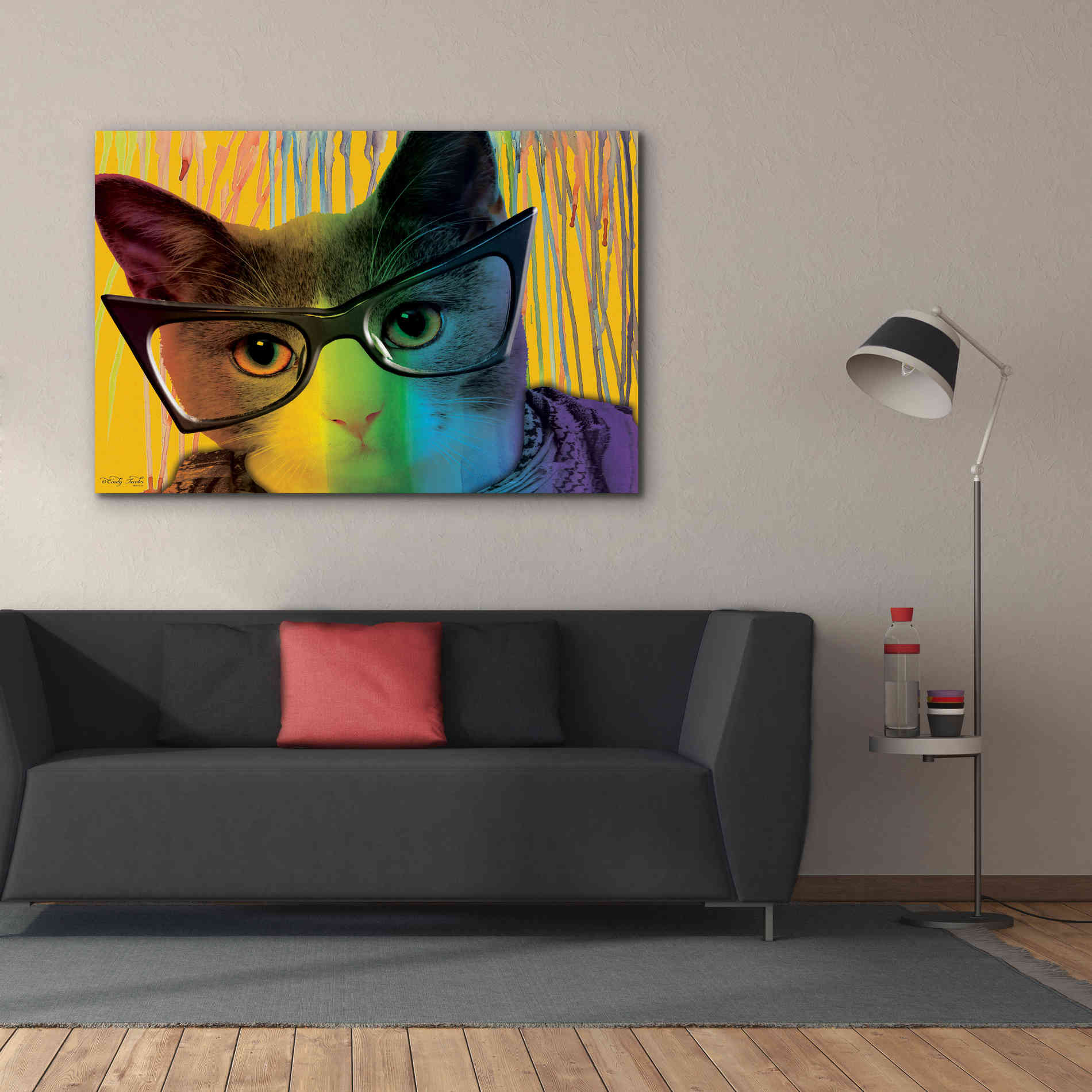 'Cat in Glasses' by Cindy Jacobs, Canvas Wall Art,60 x 40