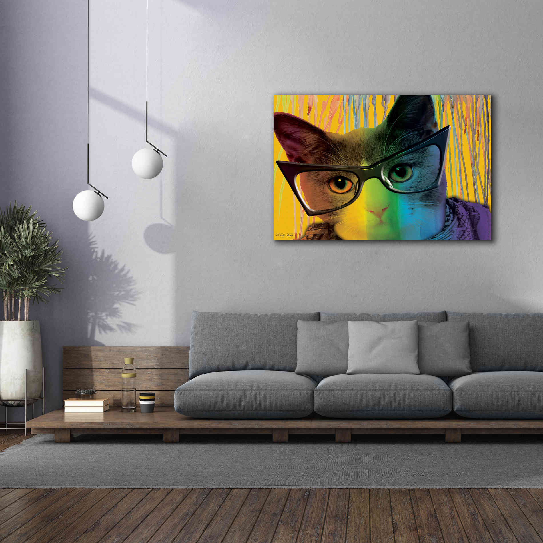 'Cat in Glasses' by Cindy Jacobs, Canvas Wall Art,60 x 40