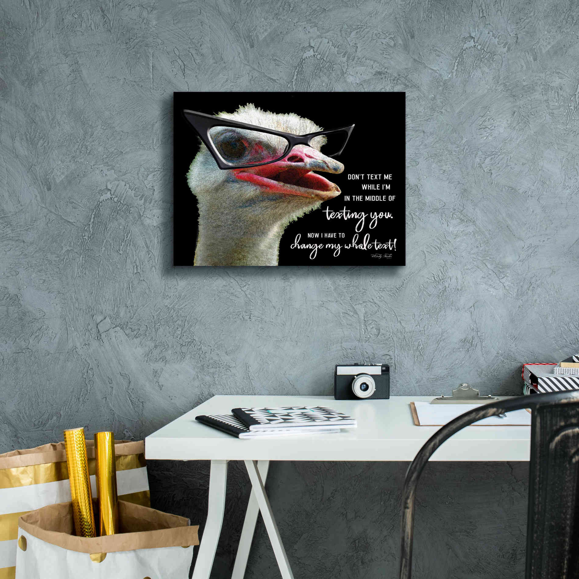 'Ostrich Don't Text Me' by Cindy Jacobs, Canvas Wall Art,16 x 12