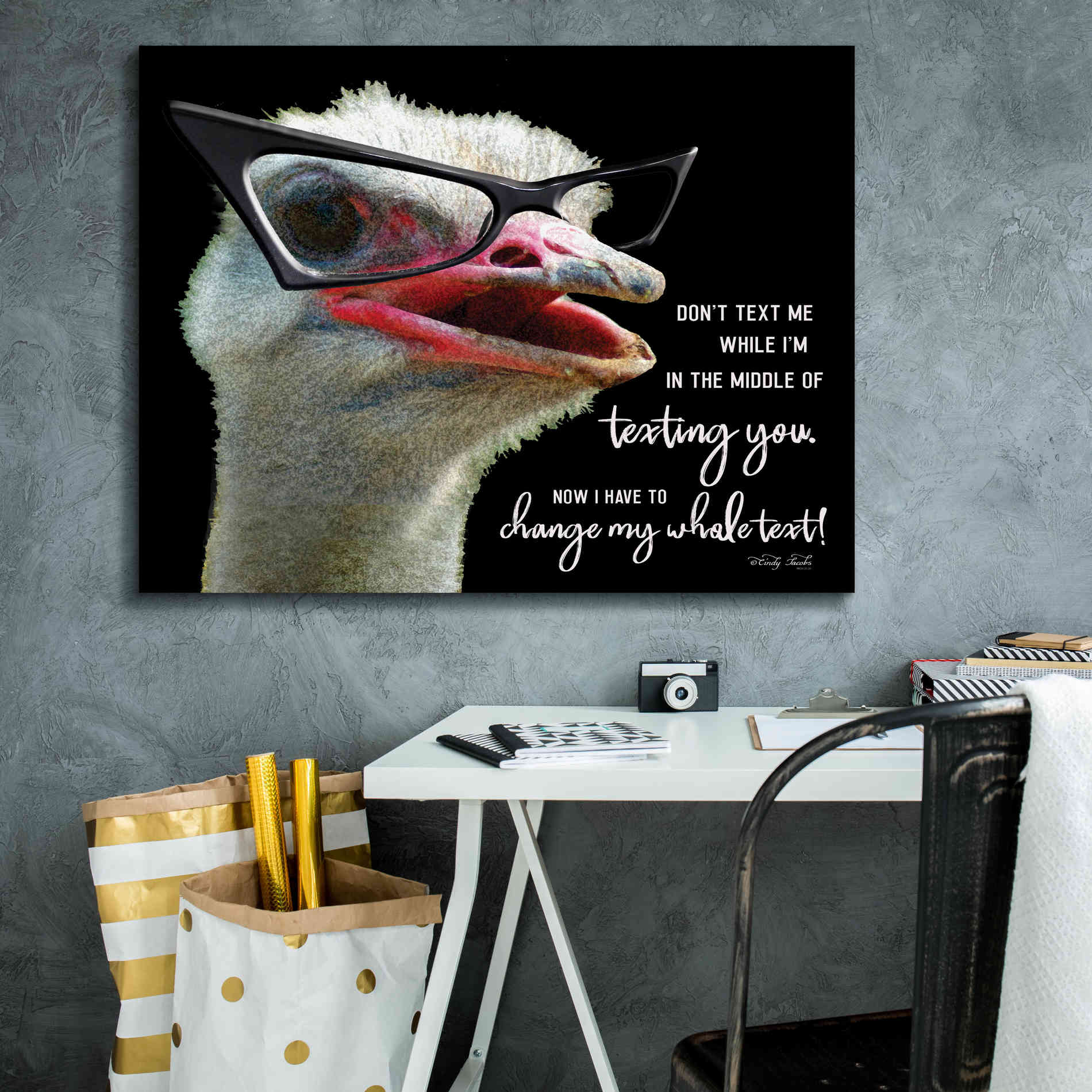 'Ostrich Don't Text Me' by Cindy Jacobs, Canvas Wall Art,34 x 26