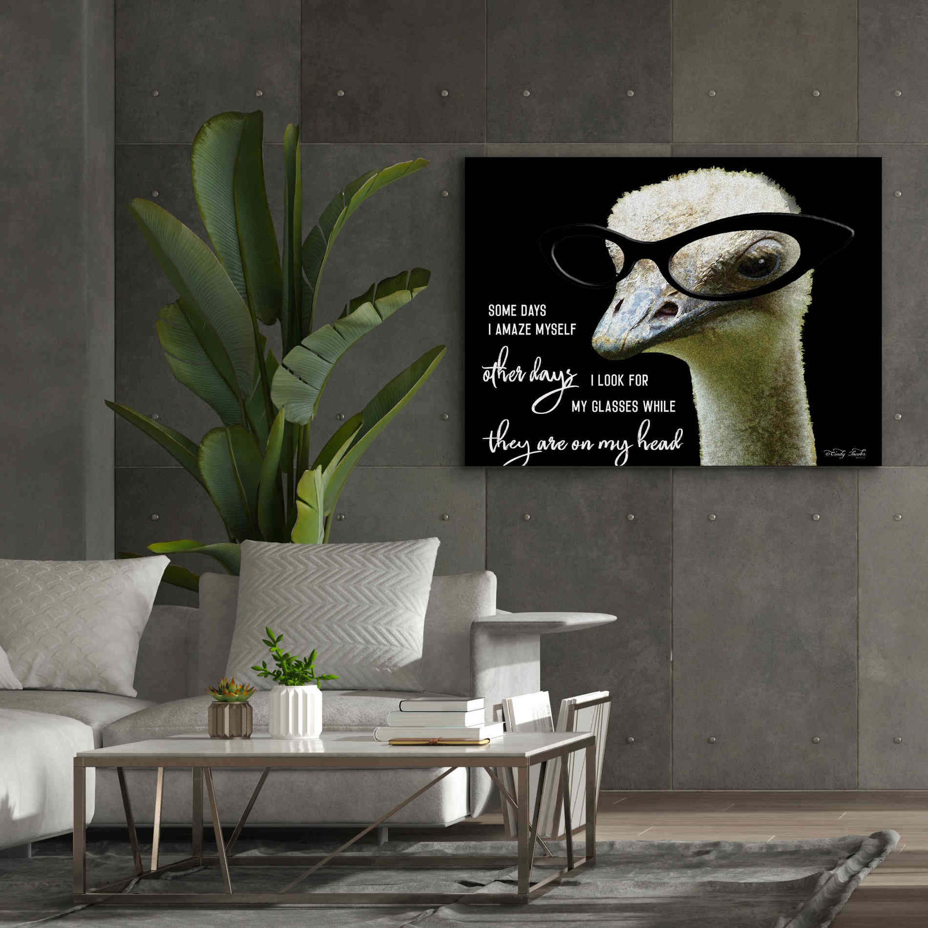 'Ostrich Some Days I Amaze Myself' by Cindy Jacobs, Canvas Wall Art,54 x 40