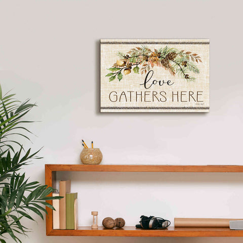 Image of 'Love Gathers Here Stitch' by Cindy Jacobs, Canvas Wall Art,18 x 12