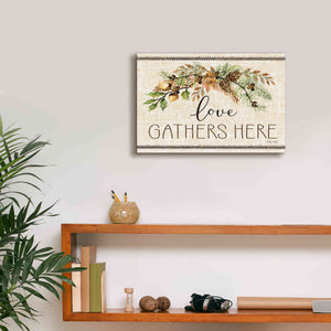 'Love Gathers Here Stitch' by Cindy Jacobs, Canvas Wall Art,18 x 12