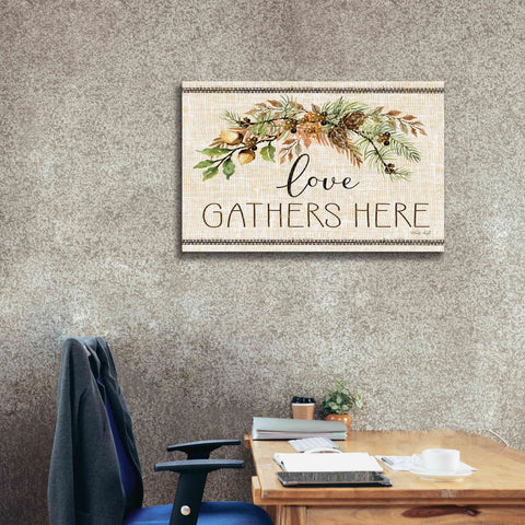 Image of 'Love Gathers Here Stitch' by Cindy Jacobs, Canvas Wall Art,40 x 26