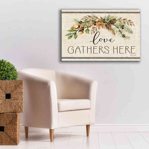 Image of 'Love Gathers Here Stitch' by Cindy Jacobs, Canvas Wall Art,40 x 26