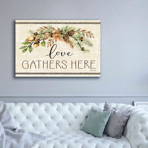 Image of 'Love Gathers Here Stitch' by Cindy Jacobs, Canvas Wall Art,60 x 40