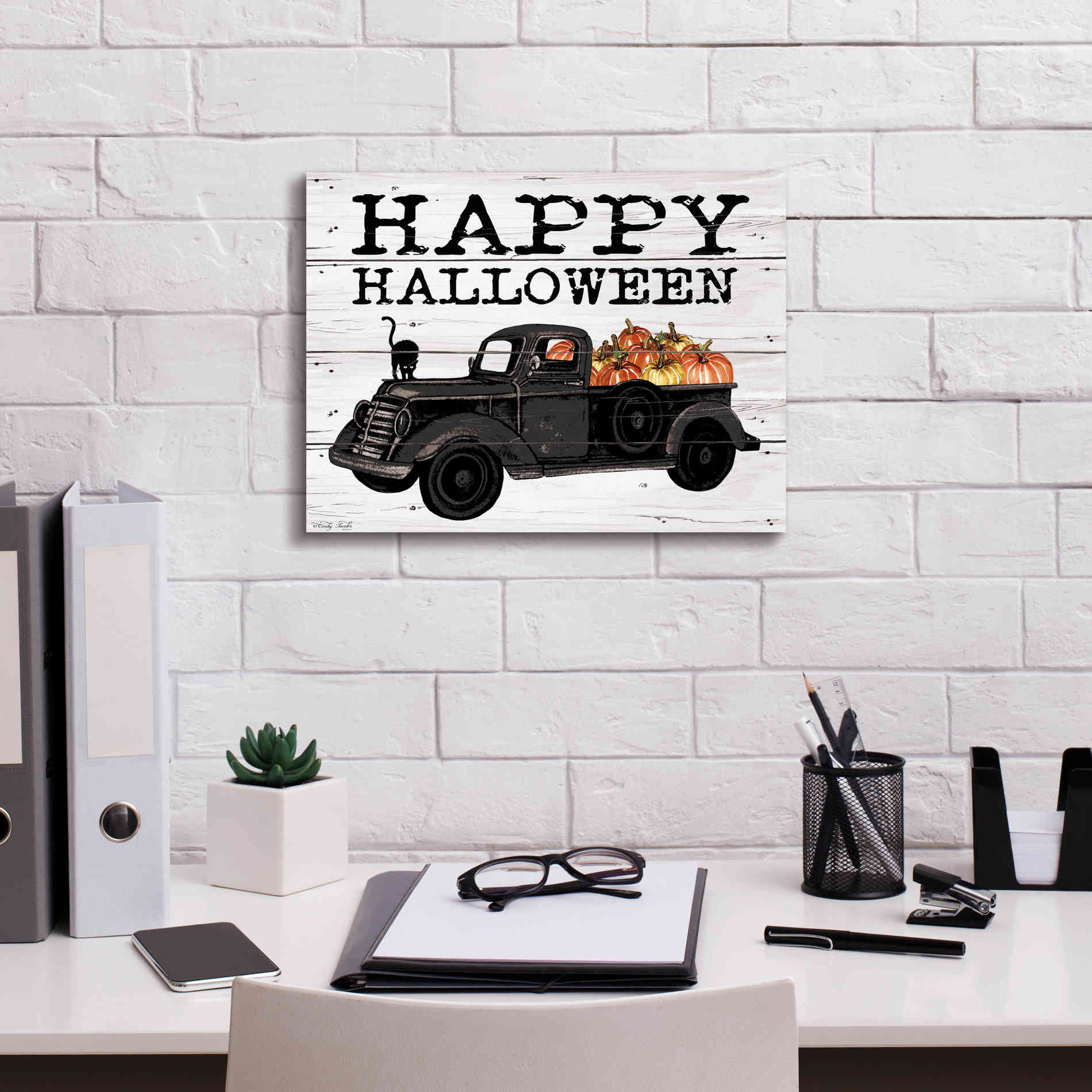 'Happy Halloween Black Truck' by Cindy Jacobs, Canvas Wall Art,16 x 12