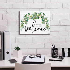 'Enter All Are Welcome' by Cindy Jacobs, Canvas Wall Art,16 x 12