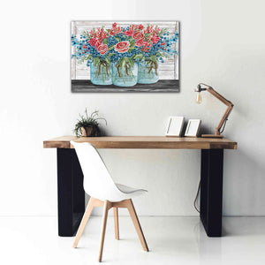 'Red, White & Blue Jars with White Flowers' by Cindy Jacobs, Canvas Wall Art,40 x 26