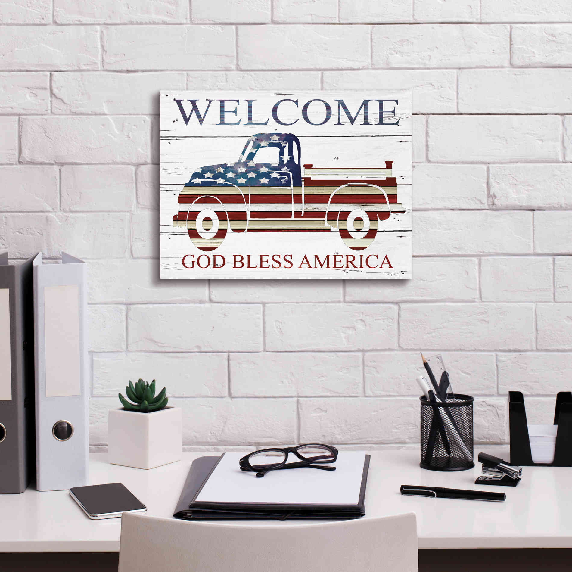 'Welcome Patriotic Truck' by Cindy Jacobs, Canvas Wall Art,16 x 12