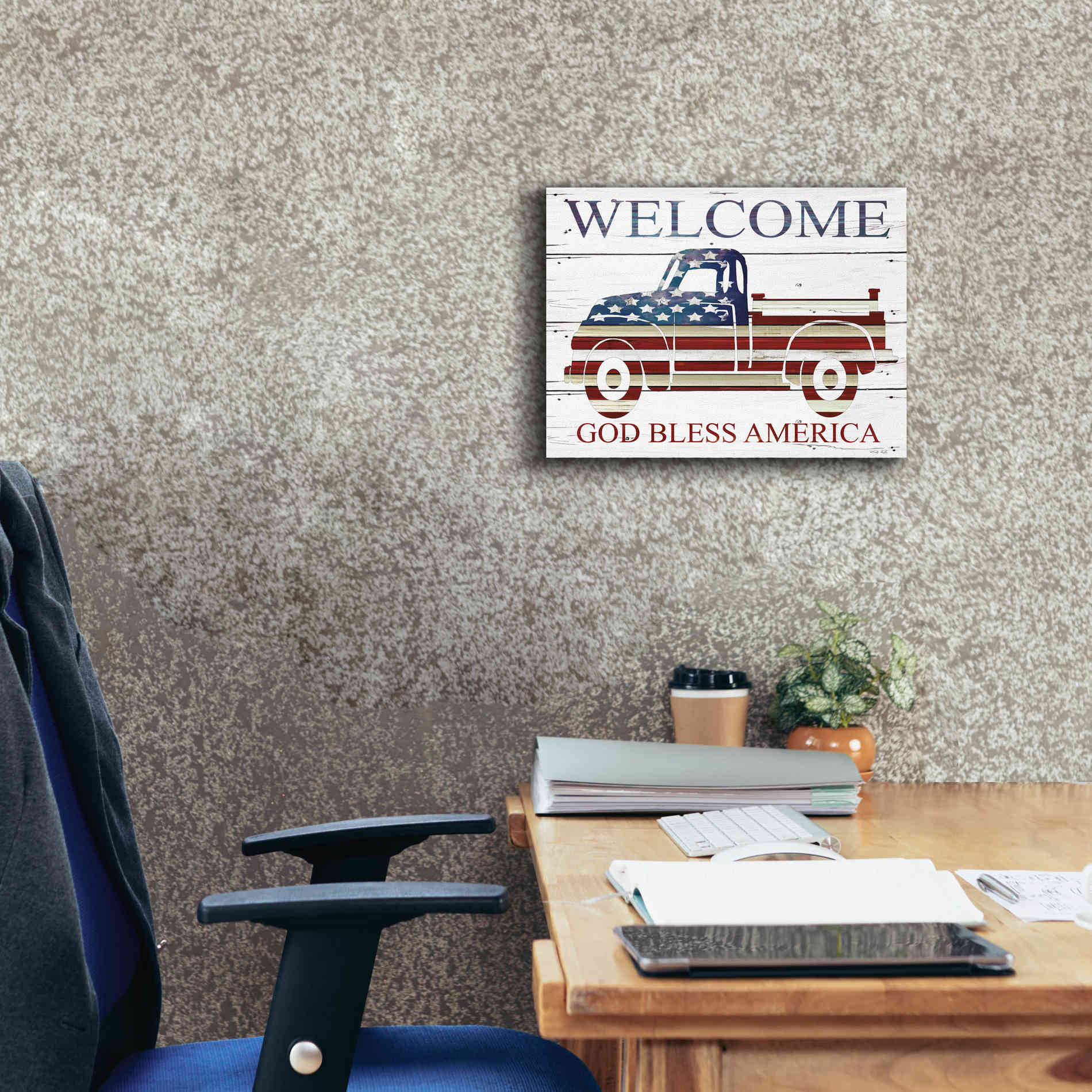 'Welcome Patriotic Truck' by Cindy Jacobs, Canvas Wall Art,16 x 12