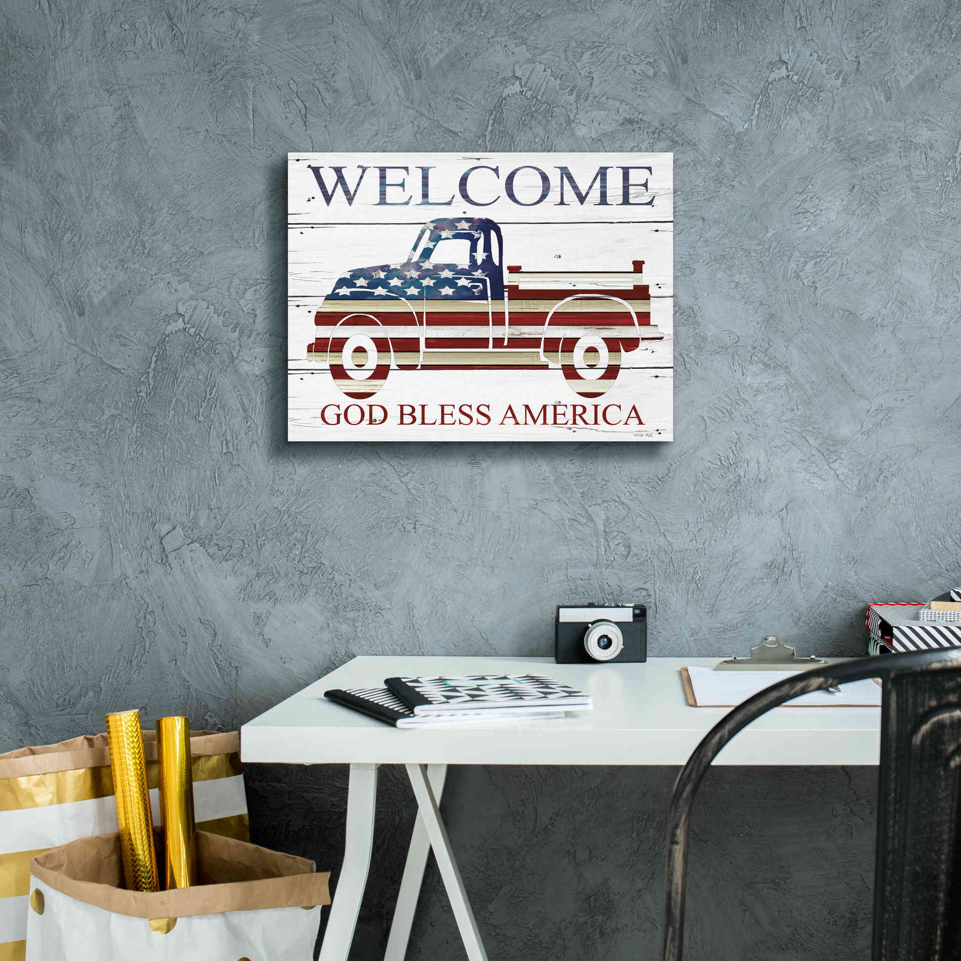 'Welcome Patriotic Truck' by Cindy Jacobs, Canvas Wall Art,16 x 12