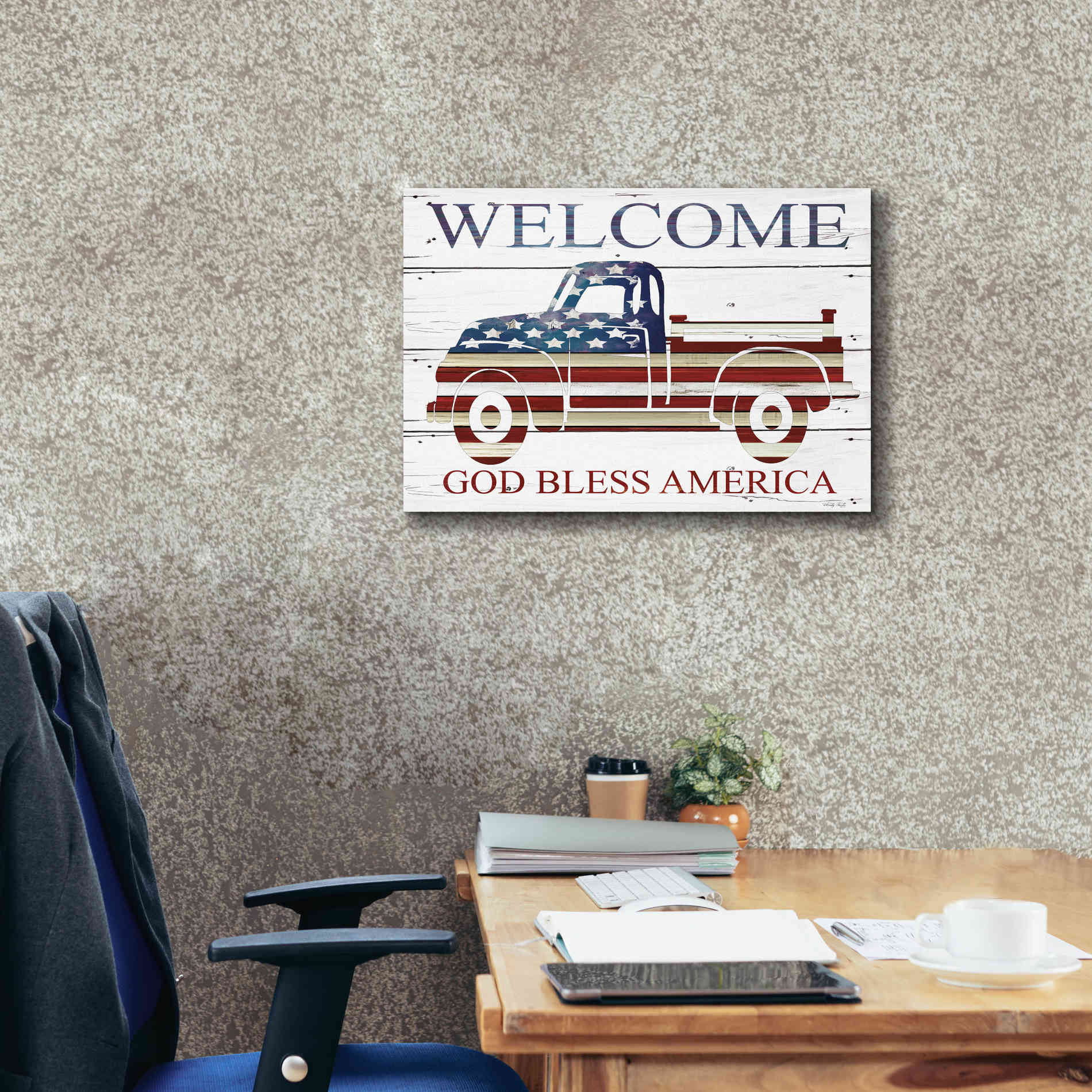 'Welcome Patriotic Truck' by Cindy Jacobs, Canvas Wall Art,24 x 20