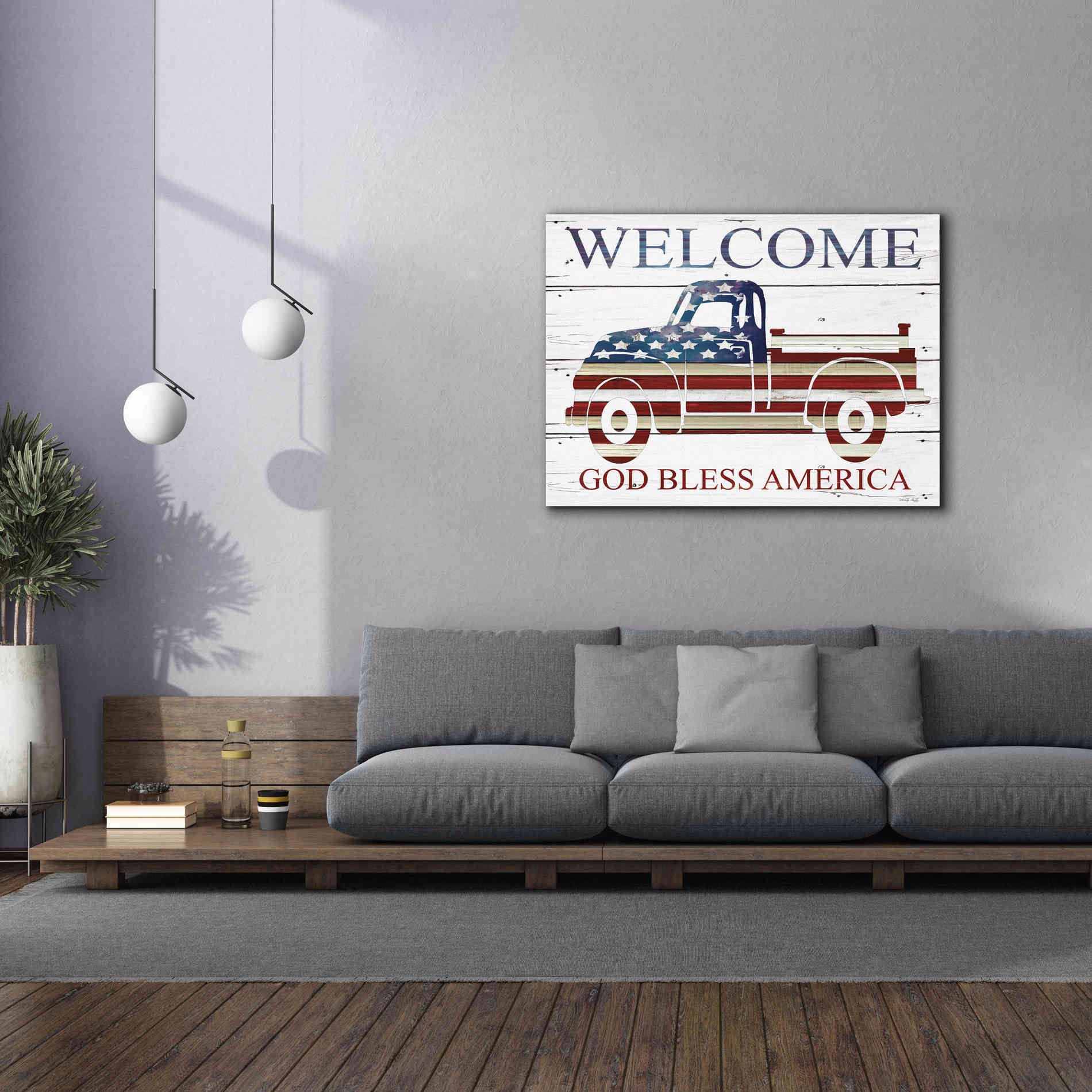 'Welcome Patriotic Truck' by Cindy Jacobs, Canvas Wall Art,54 x 40