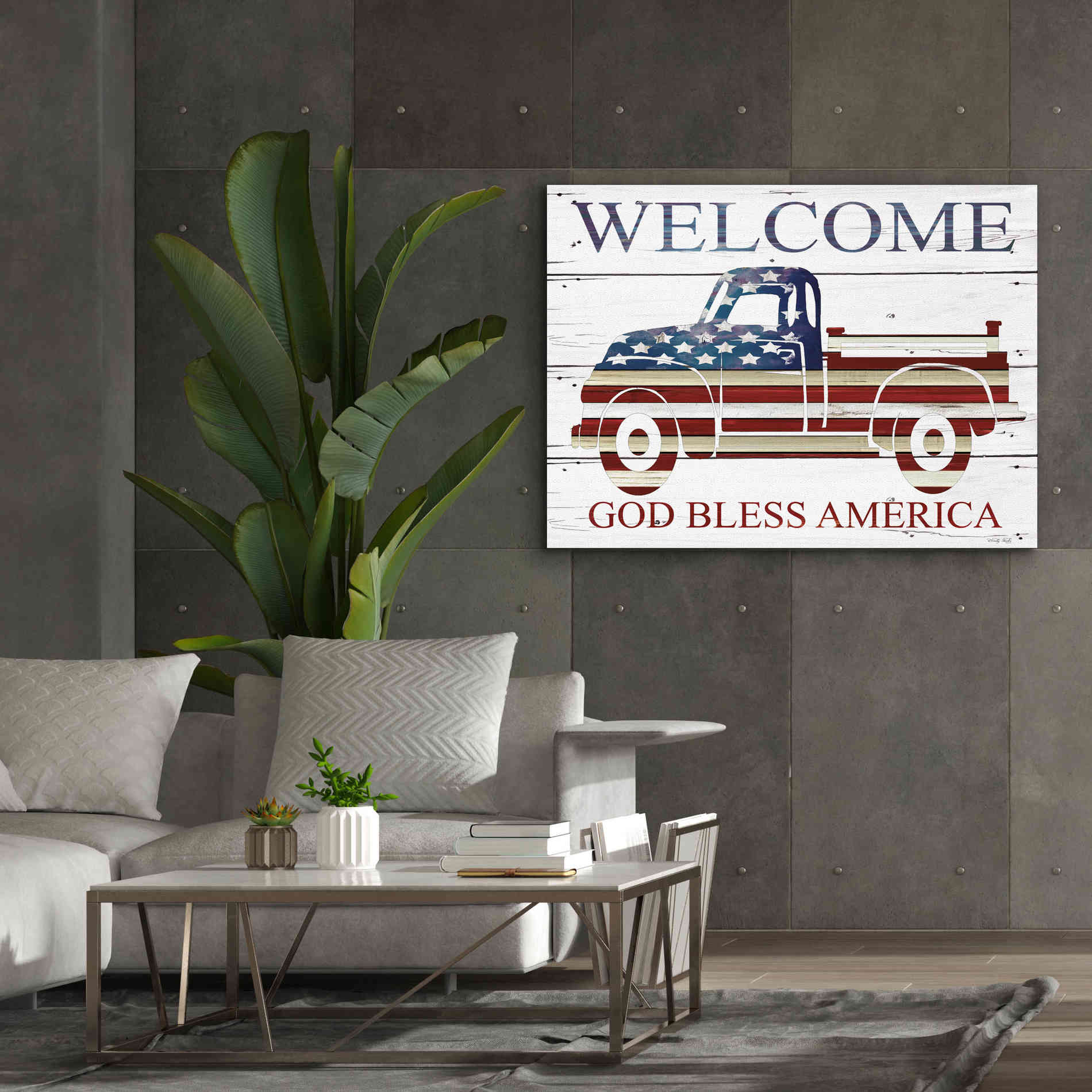 'Welcome Patriotic Truck' by Cindy Jacobs, Canvas Wall Art,54 x 40