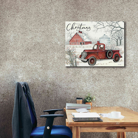 Image of 'Red Truck Winter Barn' by Cindy Jacobs, Canvas Wall Art,34 x 26