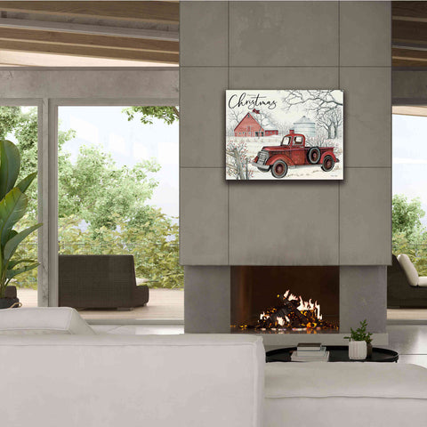 Image of 'Red Truck Winter Barn' by Cindy Jacobs, Canvas Wall Art,34 x 26