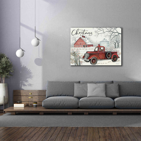 Image of 'Red Truck Winter Barn' by Cindy Jacobs, Canvas Wall Art,54 x 40