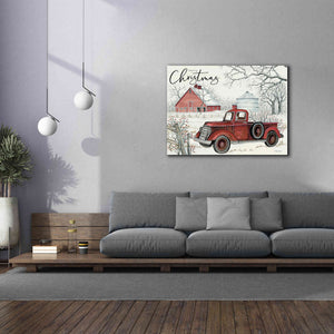 'Red Truck Winter Barn' by Cindy Jacobs, Canvas Wall Art,54 x 40