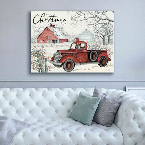 Image of 'Red Truck Winter Barn' by Cindy Jacobs, Canvas Wall Art,54 x 40