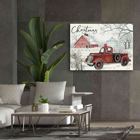 Image of 'Red Truck Winter Barn' by Cindy Jacobs, Canvas Wall Art,54 x 40