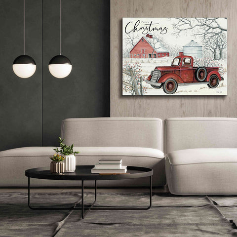 Image of 'Red Truck Winter Barn' by Cindy Jacobs, Canvas Wall Art,54 x 40