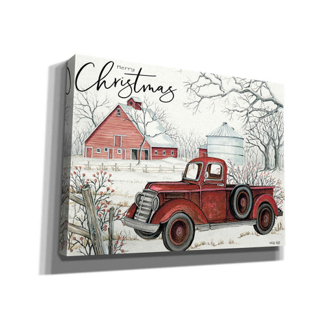 Image of 'Red Truck Winter Barn' by Cindy Jacobs, Canvas Wall Art