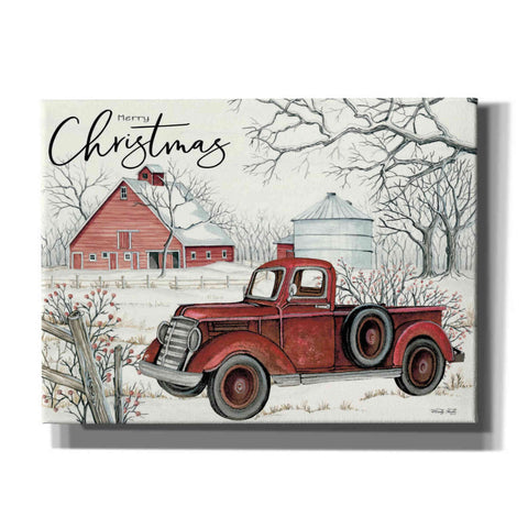 Image of 'Red Truck Winter Barn' by Cindy Jacobs, Canvas Wall Art