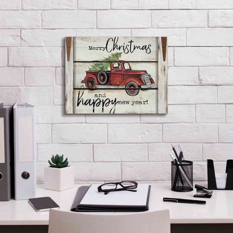 Image of 'Merry Christmas & Happy New Year Red Truck' by Cindy Jacobs, Canvas Wall Art,16 x 12