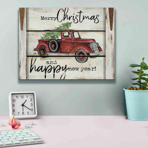 Image of 'Merry Christmas & Happy New Year Red Truck' by Cindy Jacobs, Canvas Wall Art,16 x 12