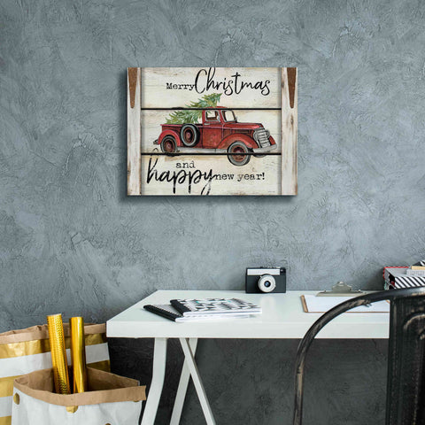 Image of 'Merry Christmas & Happy New Year Red Truck' by Cindy Jacobs, Canvas Wall Art,16 x 12