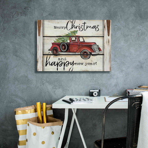 Image of 'Merry Christmas & Happy New Year Red Truck' by Cindy Jacobs, Canvas Wall Art,26 x 18