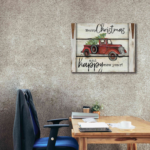 Image of 'Merry Christmas & Happy New Year Red Truck' by Cindy Jacobs, Canvas Wall Art,34 x 26