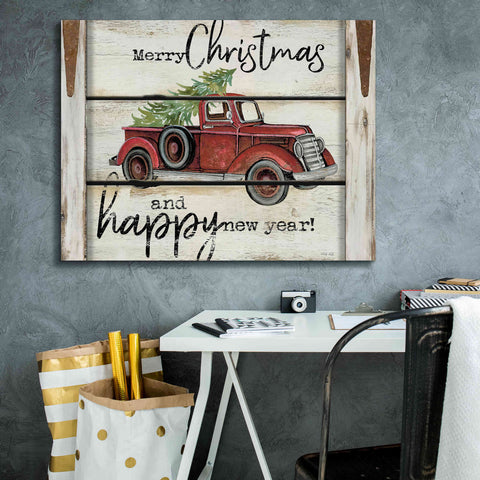 Image of 'Merry Christmas & Happy New Year Red Truck' by Cindy Jacobs, Canvas Wall Art,34 x 26