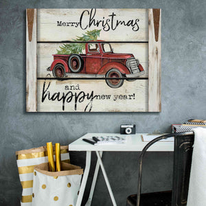 'Merry Christmas & Happy New Year Red Truck' by Cindy Jacobs, Canvas Wall Art,34 x 26