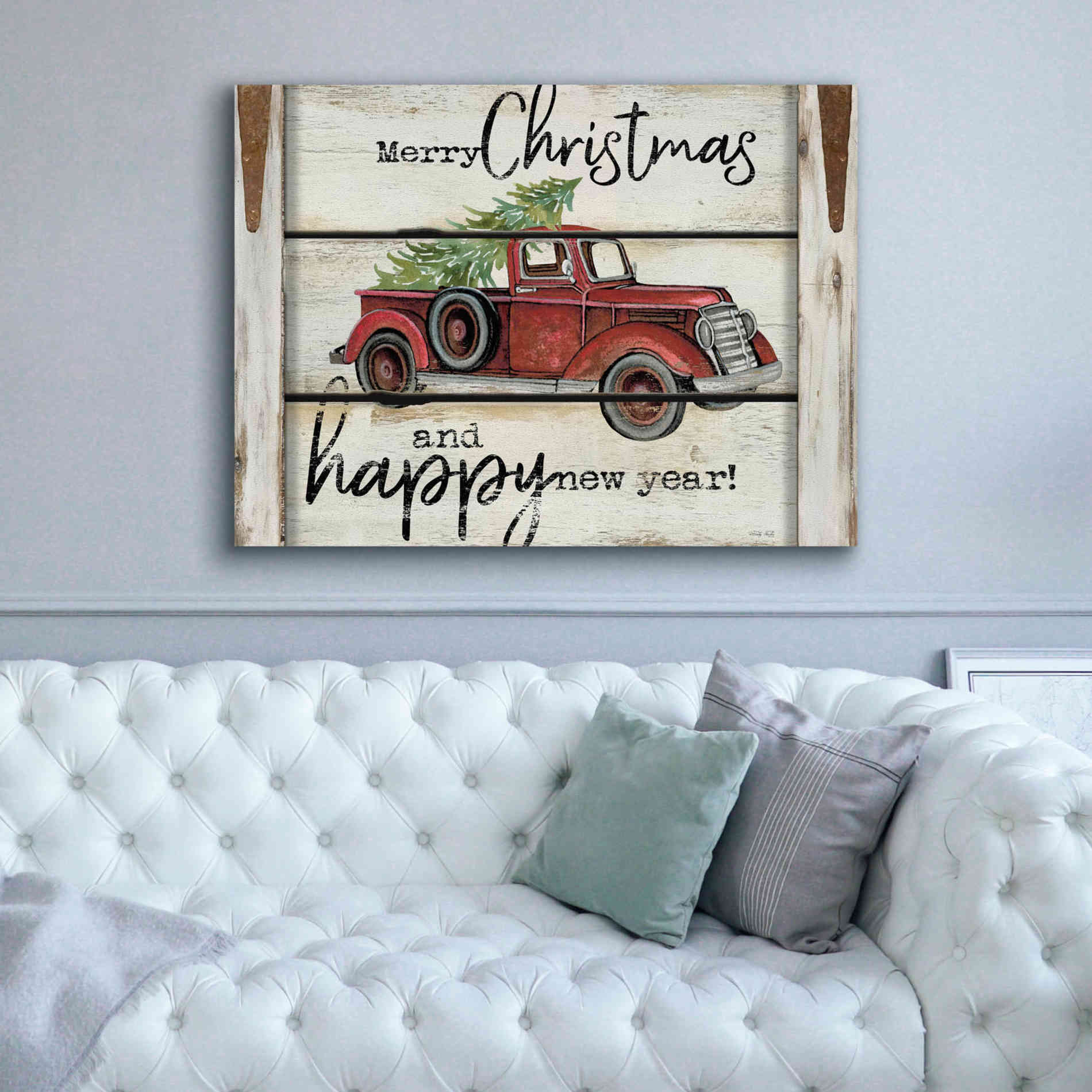 'Merry Christmas & Happy New Year Red Truck' by Cindy Jacobs, Canvas Wall Art,54 x 40