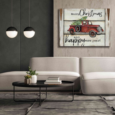 Image of 'Merry Christmas & Happy New Year Red Truck' by Cindy Jacobs, Canvas Wall Art,54 x 40