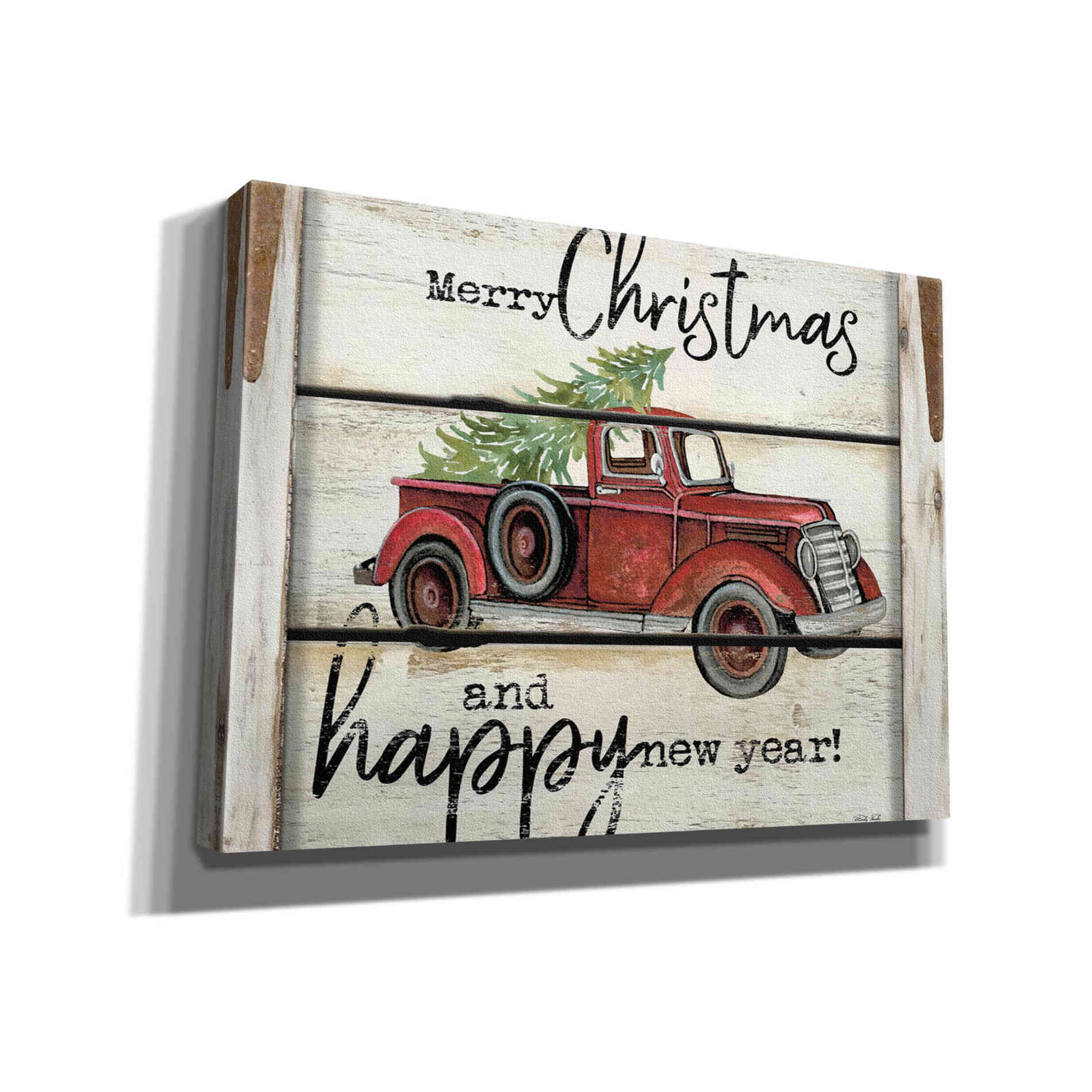 'Merry Christmas & Happy New Year Red Truck' by Cindy Jacobs, Canvas Wall Art