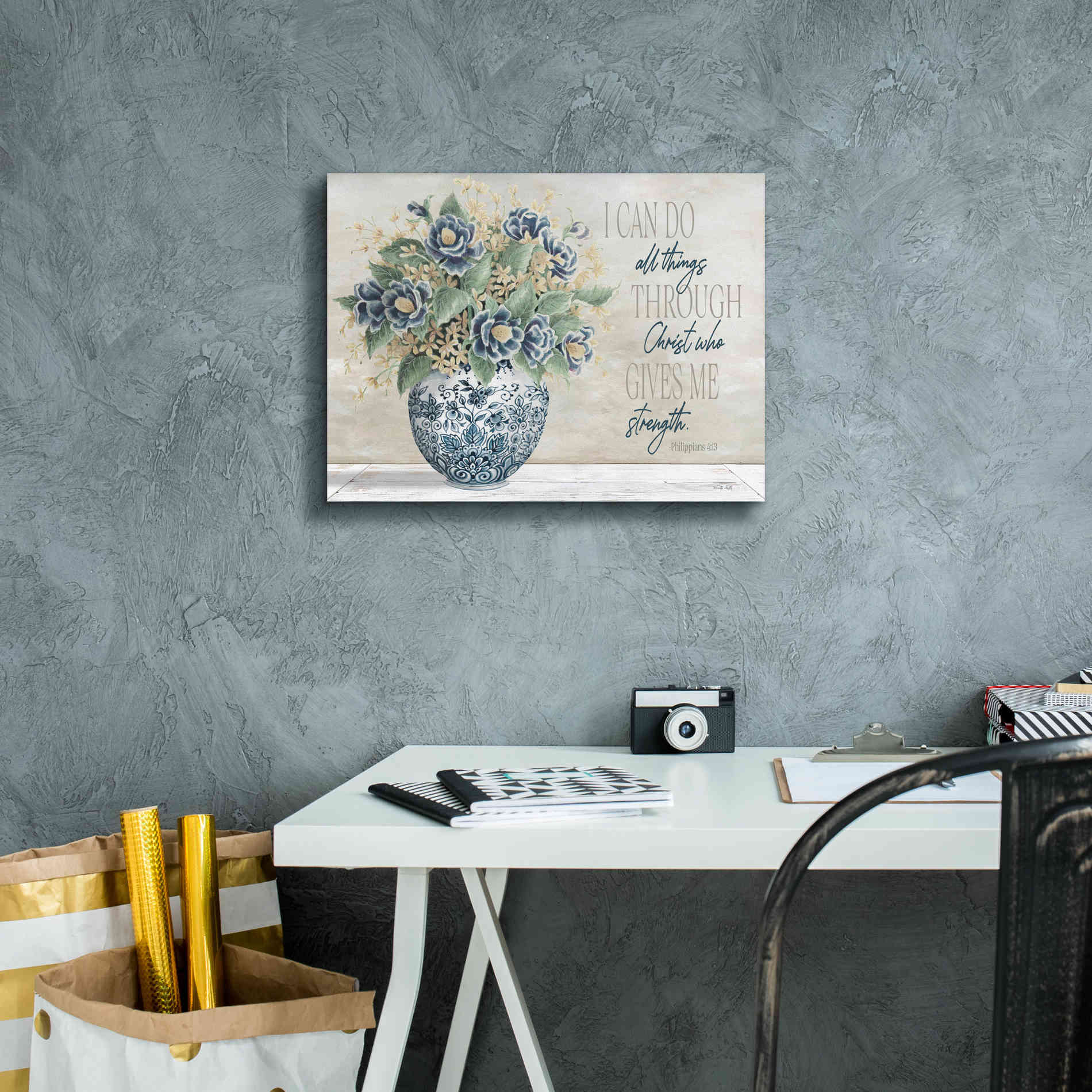 'I Can Do All Things Blue Vase' by Cindy Jacobs, Canvas Wall Art,16 x 12