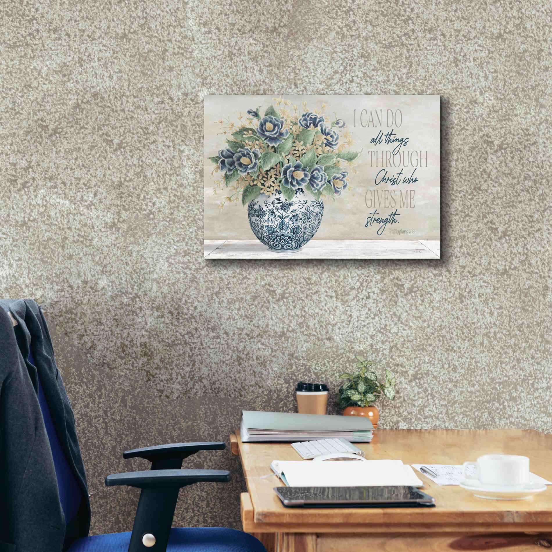 'I Can Do All Things Blue Vase' by Cindy Jacobs, Canvas Wall Art,26 x 18