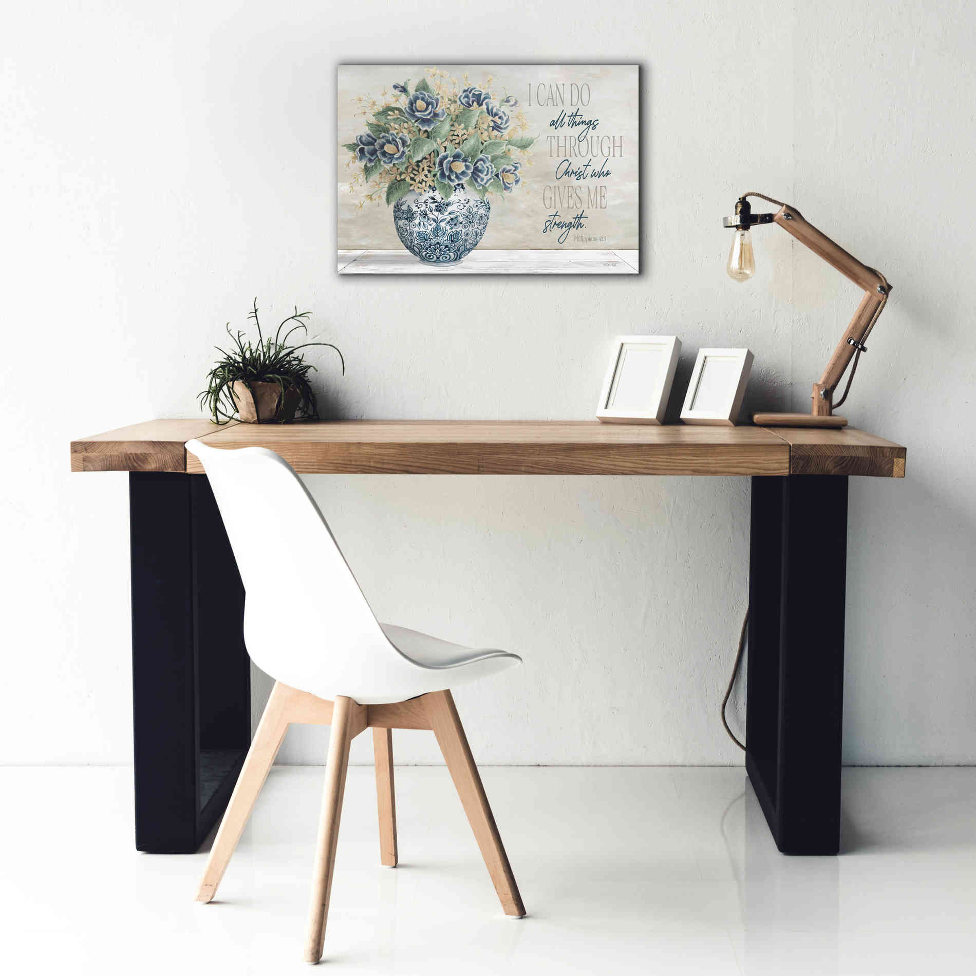 'I Can Do All Things Blue Vase' by Cindy Jacobs, Canvas Wall Art,26 x 18