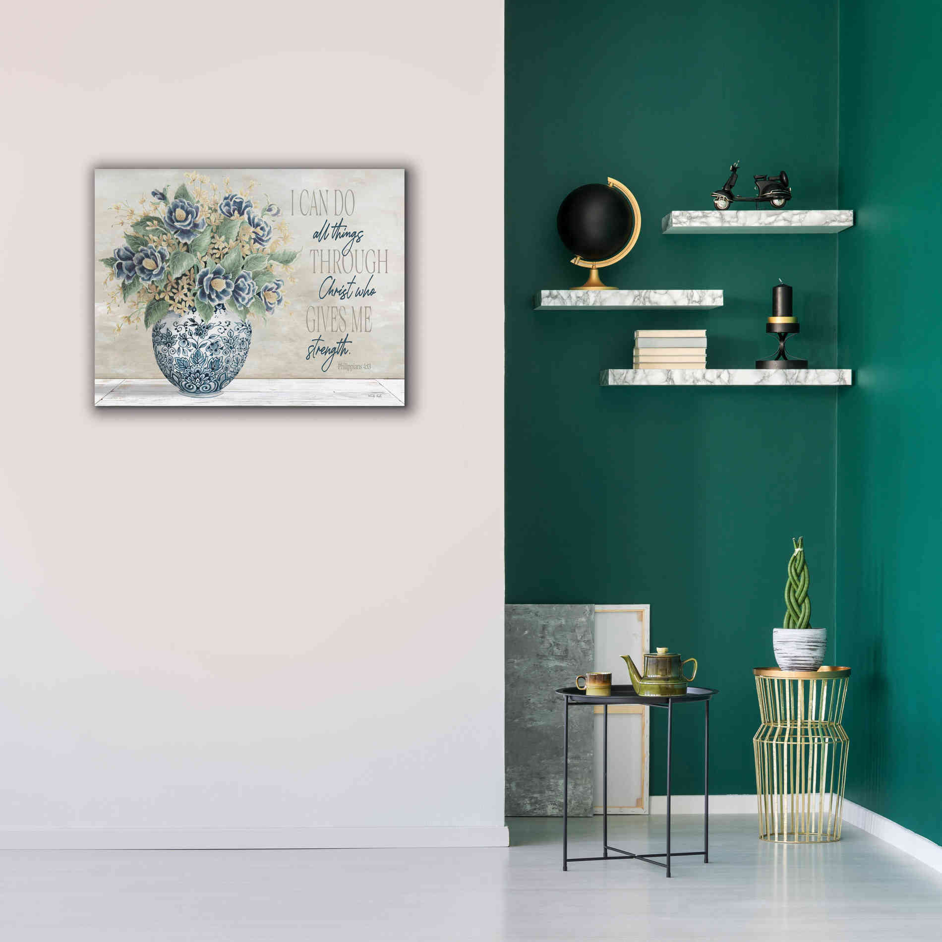 'I Can Do All Things Blue Vase' by Cindy Jacobs, Canvas Wall Art,34 x 26