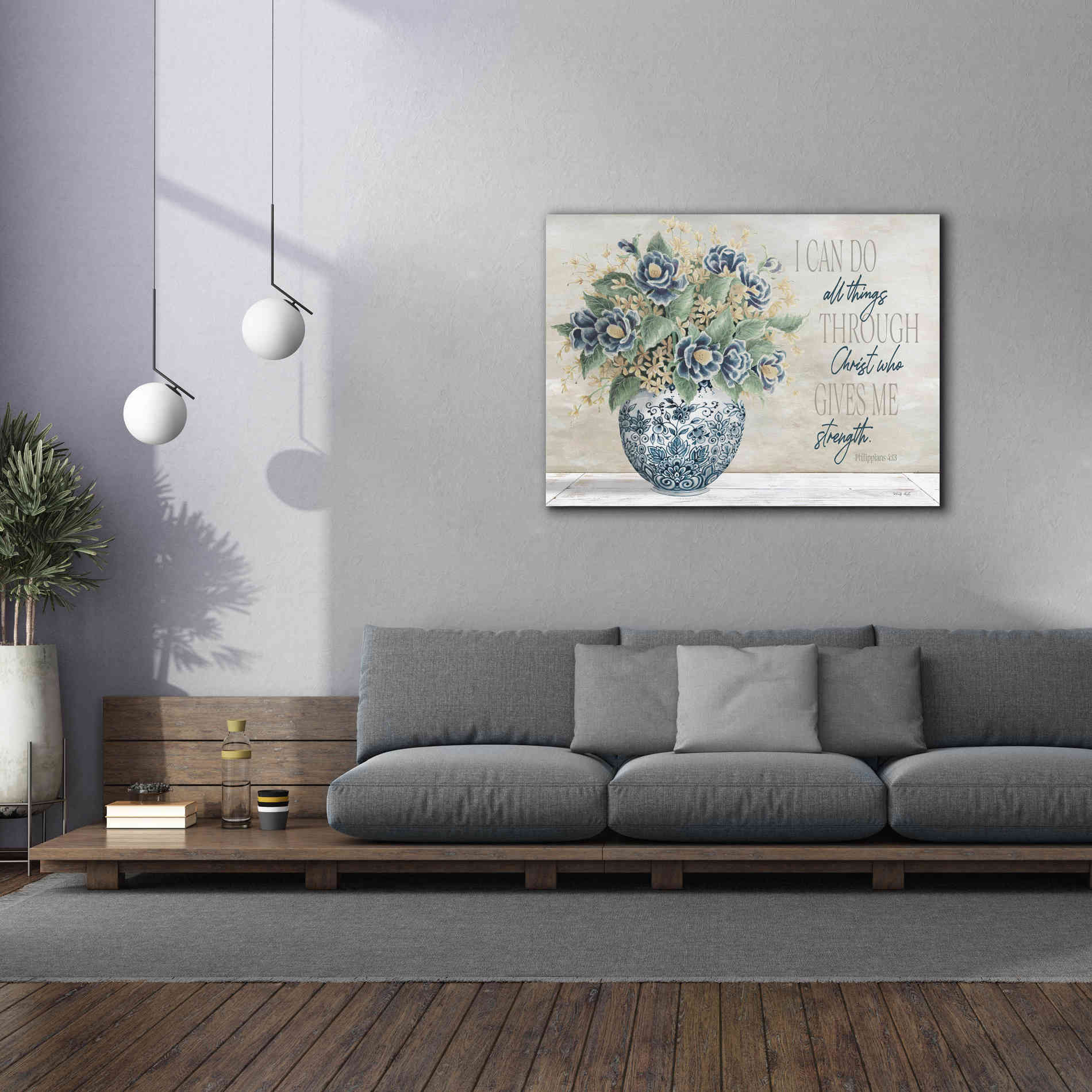 'I Can Do All Things Blue Vase' by Cindy Jacobs, Canvas Wall Art,54 x 40