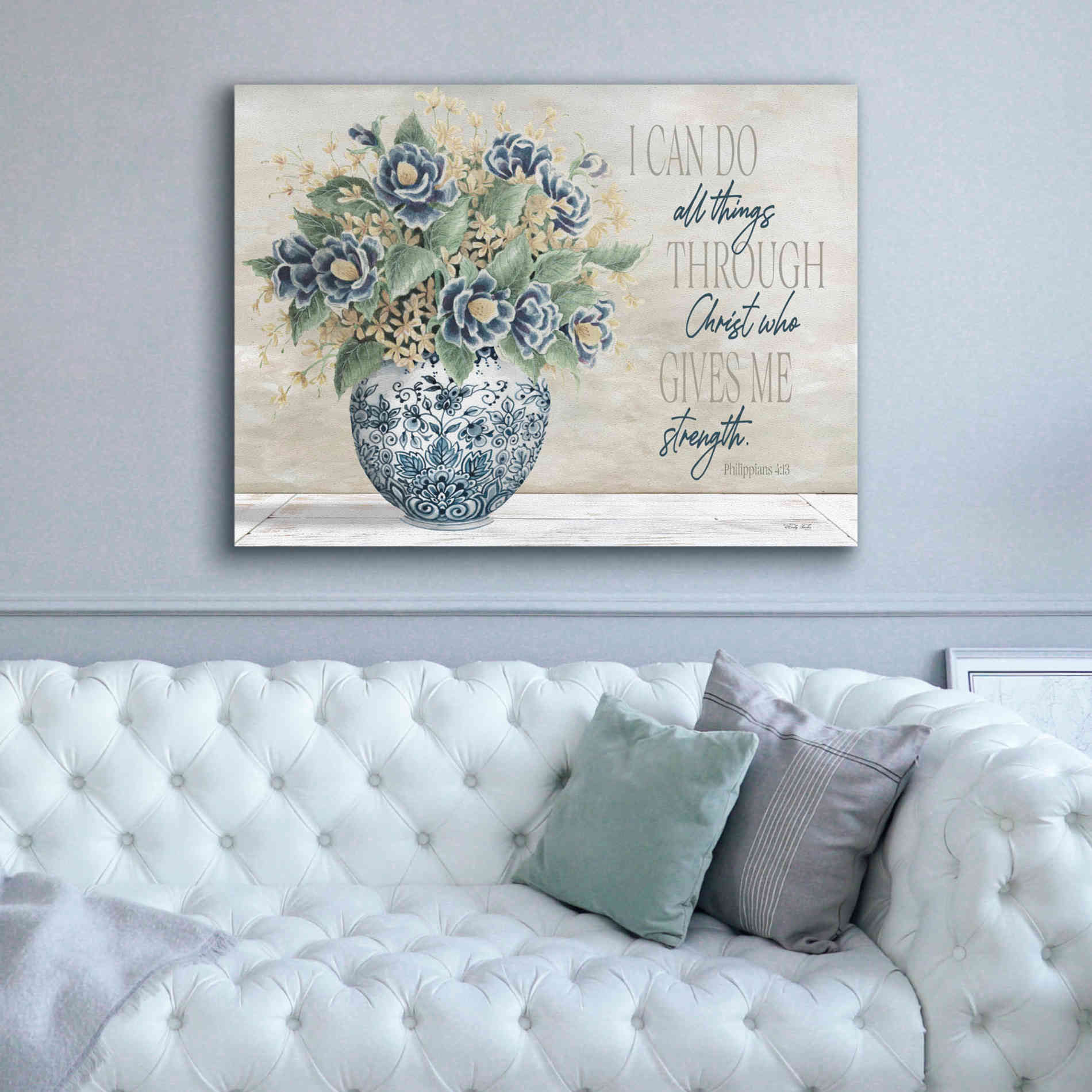'I Can Do All Things Blue Vase' by Cindy Jacobs, Canvas Wall Art,54 x 40