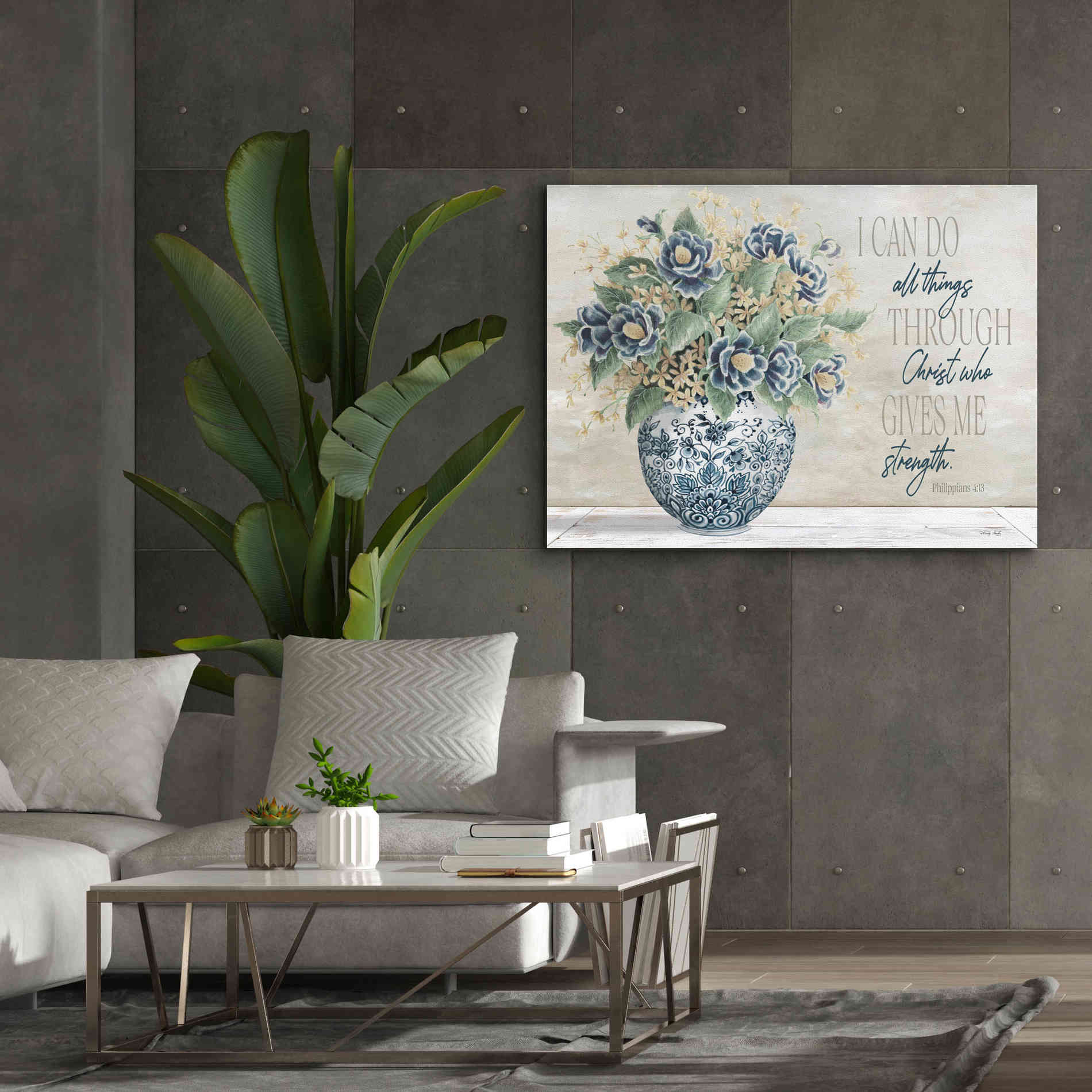 'I Can Do All Things Blue Vase' by Cindy Jacobs, Canvas Wall Art,54 x 40