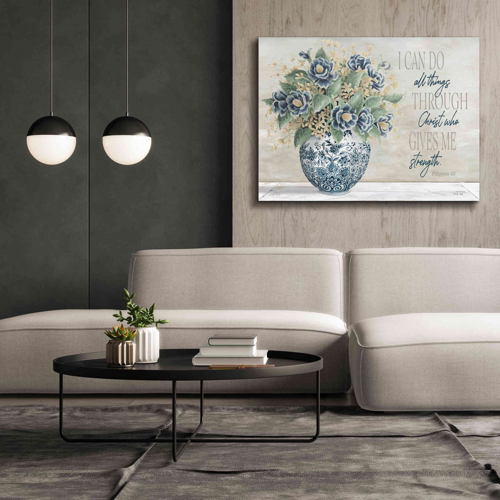 'I Can Do All Things Blue Vase' by Cindy Jacobs, Canvas Wall Art,54 x 40