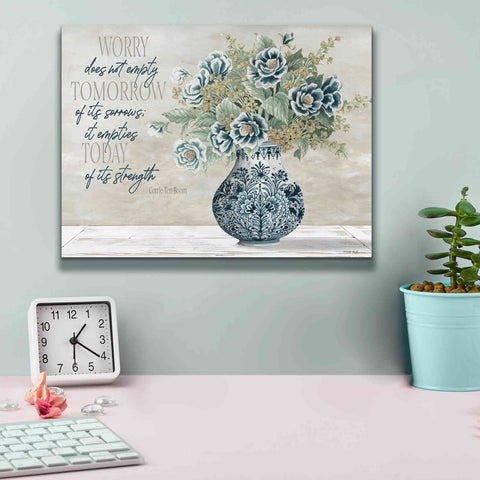 Image of 'Don't Worry Blue Vase' by Cindy Jacobs, Canvas Wall Art,16 x 12