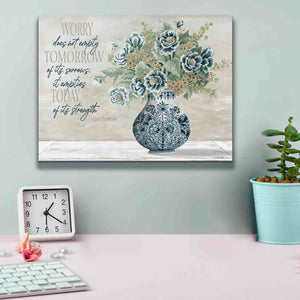 'Don't Worry Blue Vase' by Cindy Jacobs, Canvas Wall Art,16 x 12