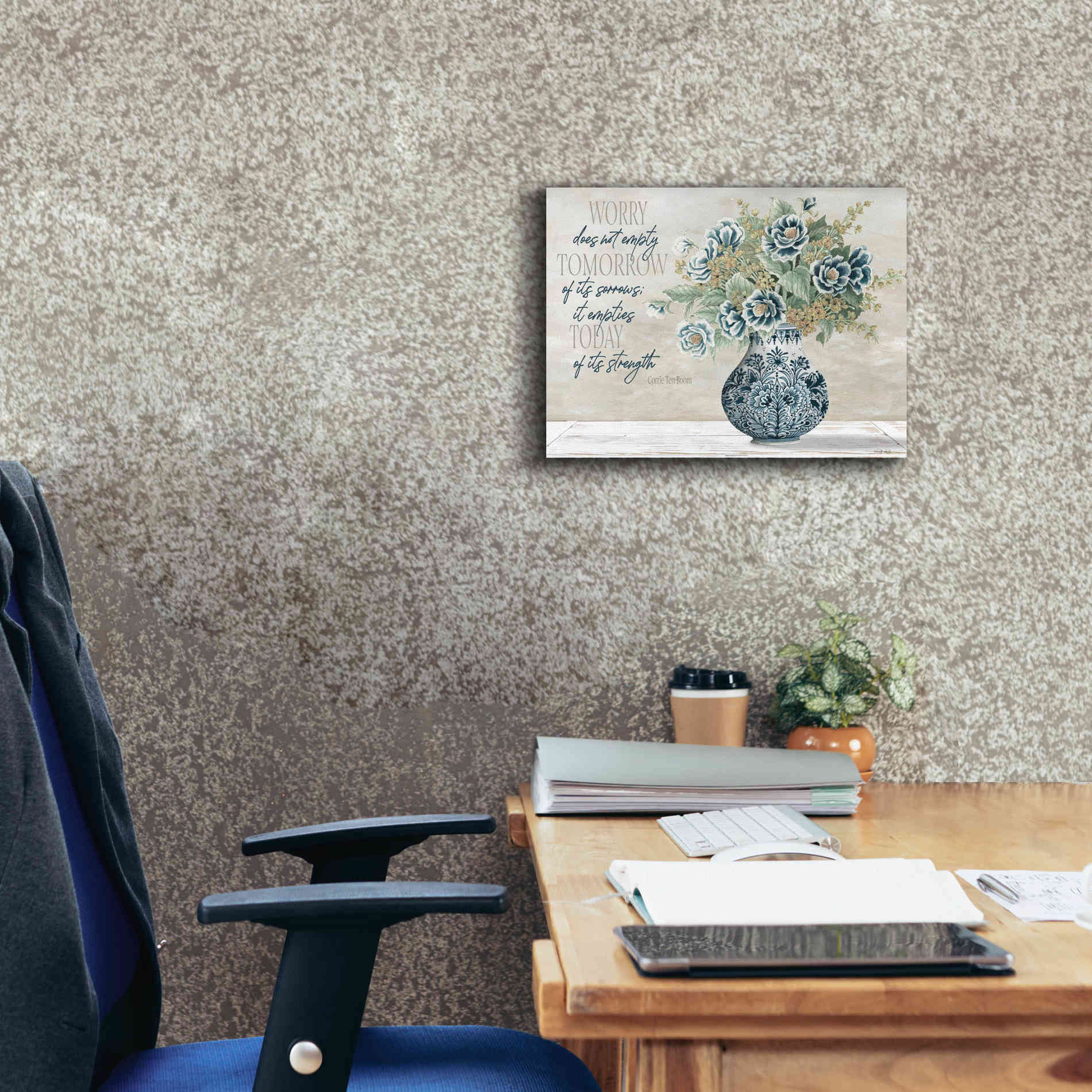 'Don't Worry Blue Vase' by Cindy Jacobs, Canvas Wall Art,16 x 12