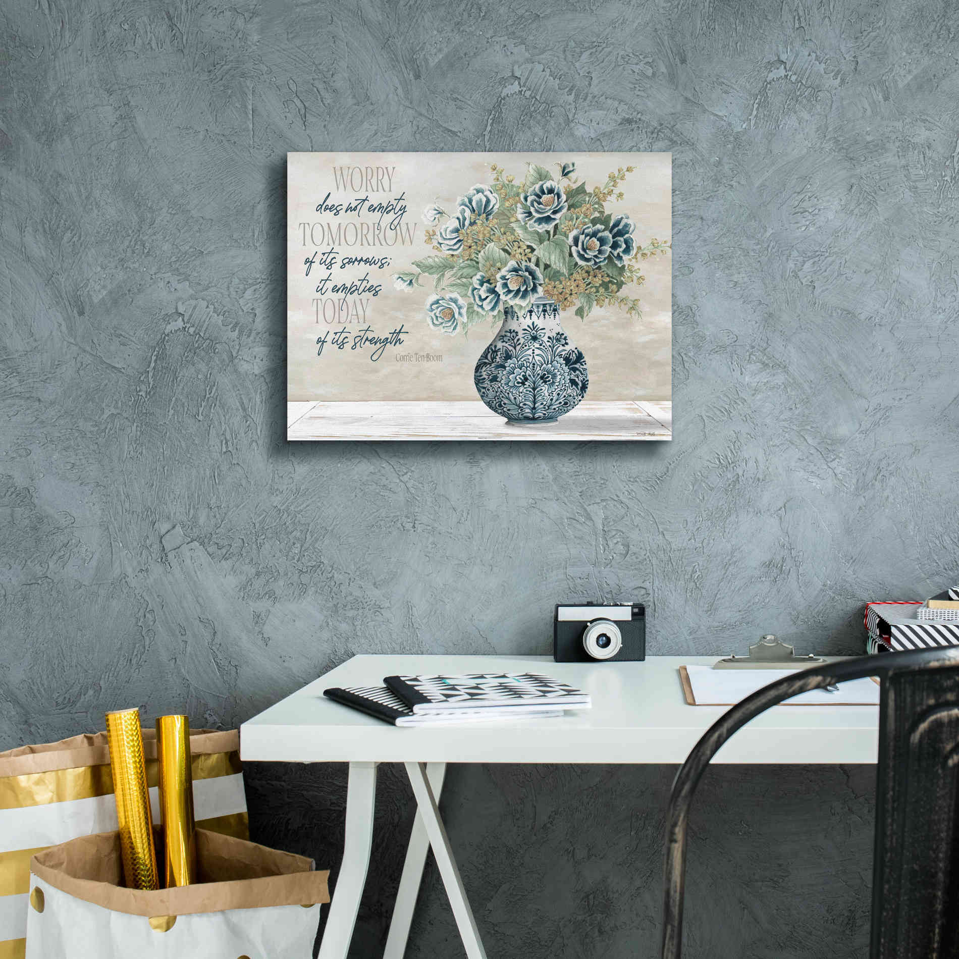 'Don't Worry Blue Vase' by Cindy Jacobs, Canvas Wall Art,16 x 12